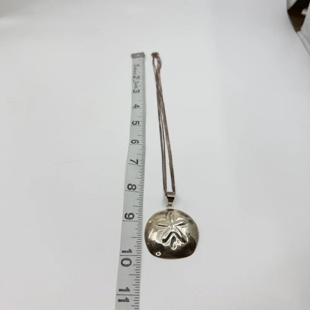 Necklace Sand Dollar Pendant Vintage Gold Tone Chain Organza Ribbon Cord Set